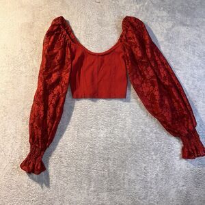 Urban Outfitters Cropped Red Floral Lace Top Valentines Day Size Medium